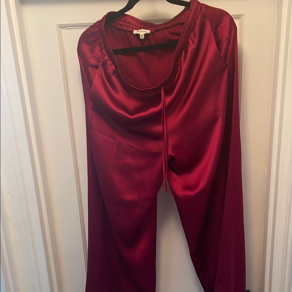 Elegant Dark Red Satin Women's Pants